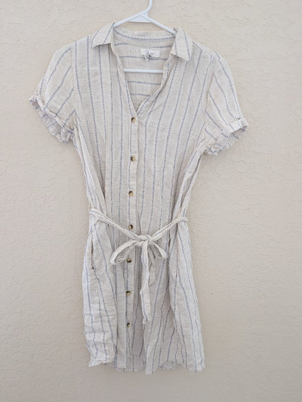 Japna Cotton Linen Belted Dress with Pockets Size L Summer